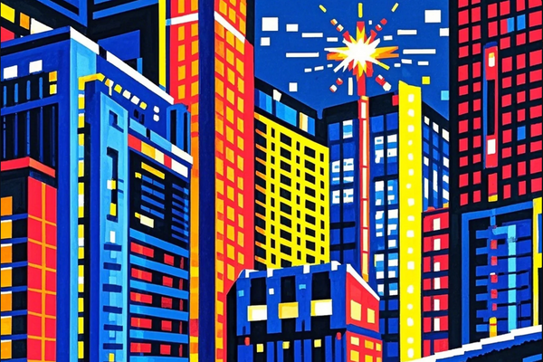Paint by Numbers：Neon Metropolis Bold Color Clash, Depicting a Vibrant Modern City Night Scene DIY