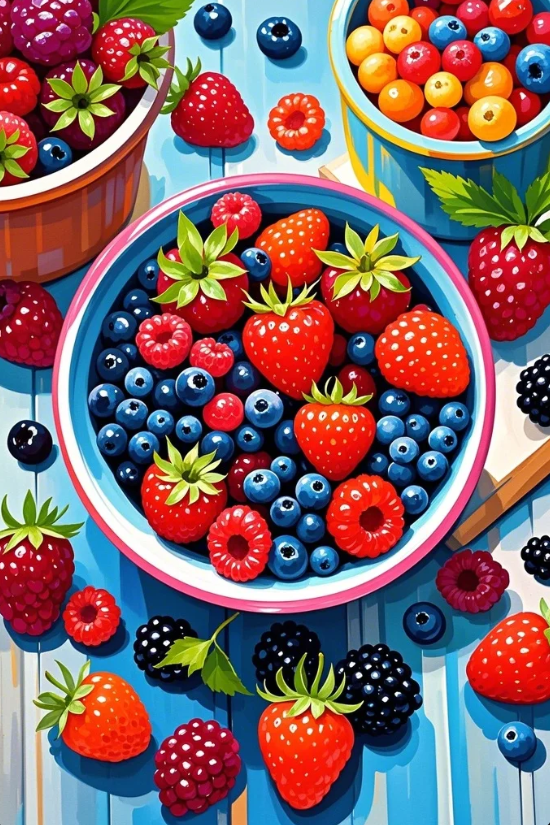 Paint by Numbers：Orchard Harvest Mix Painting a Colorful Array of Mixed Berries with Color DIY Art Kit