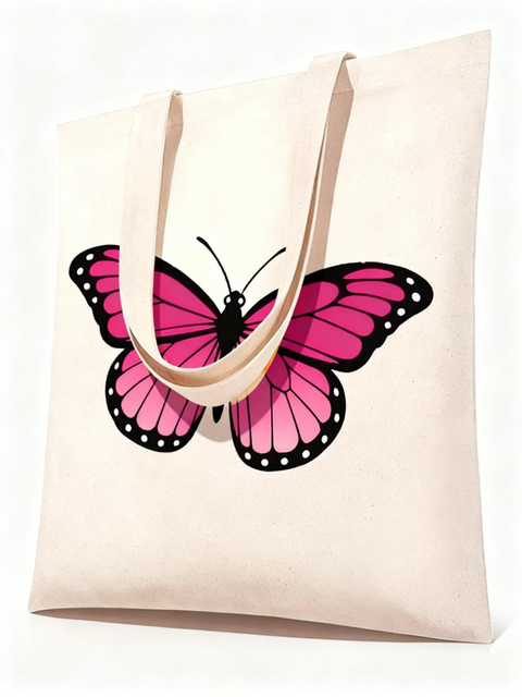 DIY paint by numbers canvas tote bag featuring a vibrant pink butterfly with detailed wings — PaintEasy Beginner Friendly - Easy & Fast Paint by Numbers artwork