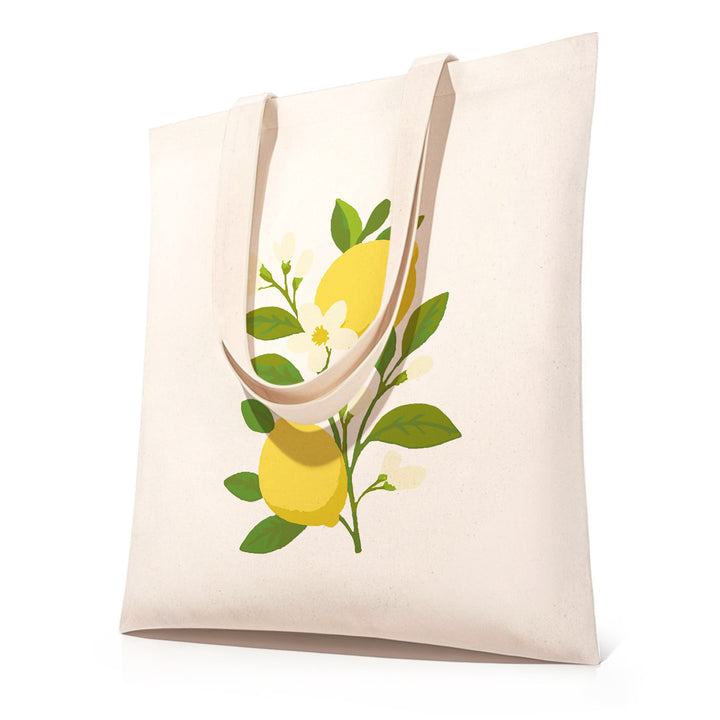 DIY paint by numbers canvas tote bag featuring a lemon branch with yellow lemons, green leaves and white flowers — PaintEasy Beginner Friendly - Easy & Fast Paint by Numbers artwork