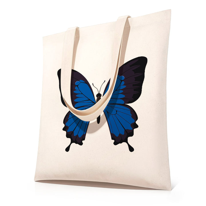 DIY paint by numbers canvas tote bag featuring a vibrant blue butterfly with detailed wings — PaintEasy Beginner Friendly - Easy & Fast Paint by Numbers artwork
