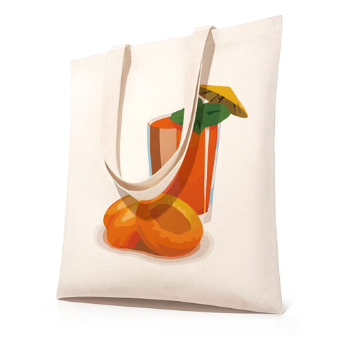 DIY paint by numbers canvas tote bag featuring citrus juice with fresh citrus fruits and cocktail umbrella — PaintEasy Beginner Friendly - Easy & Fast Paint by Numbers artwork