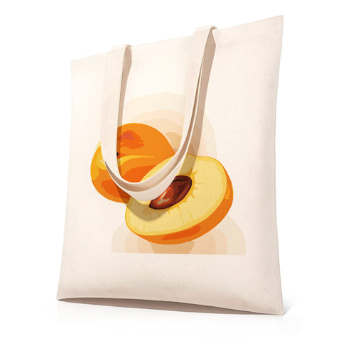 DIY paint by numbers canvas tote bag featuring juicy apricot slices with orange-yellow fruit, detailed pit and soft background accents — PaintEasy Beginner Friendly - Easy & Fast Paint by Numbers artwork