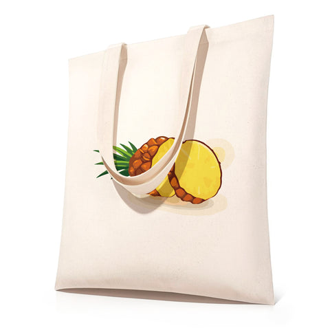DIY paint by numbers canvas tote bag featuring a vibrant pineapple slice design with juicy yellow fruit, textured brown rind, fresh green crown leaves and soft background accents — PaintEasy Beginner Friendly - Easy & Fast Paint by Numbers artwork