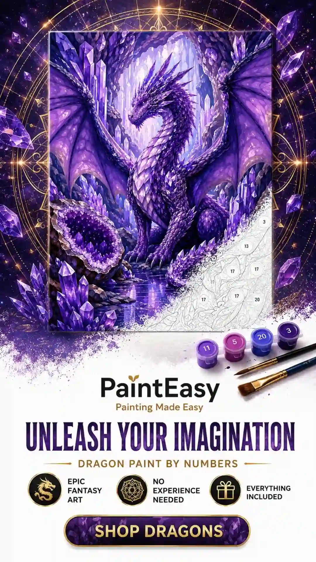 Purple fantasy dragon paint-by-numbers kit