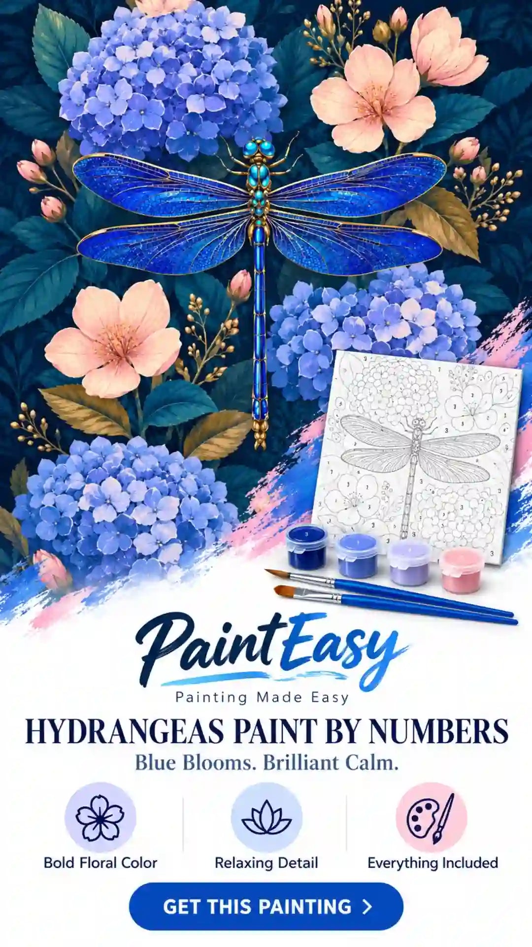 Blue hydrangea floral paint-by-numbers kit