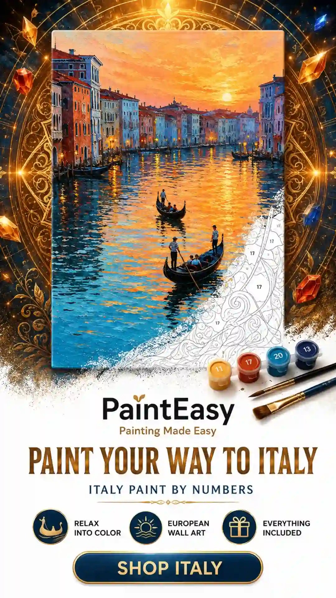 Venice canal with gondola at sunset paint-by-numbers kit