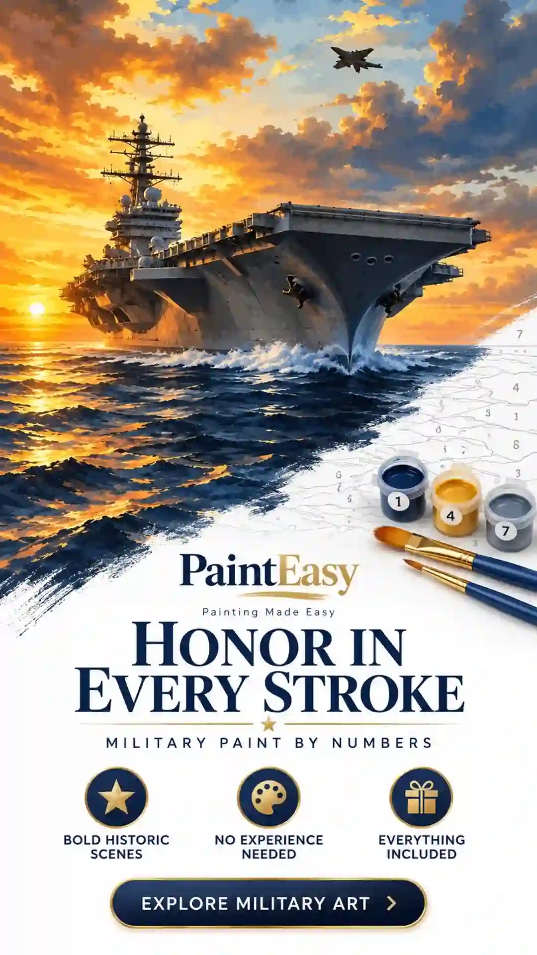 Aircraft carrier at sunset military paint-by-numbers kit