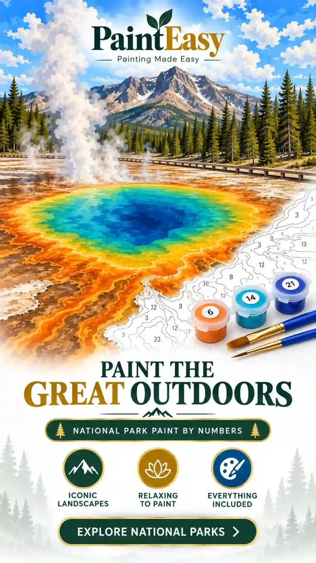 Yellowstone geothermal pool national park paint-by-numbers kit