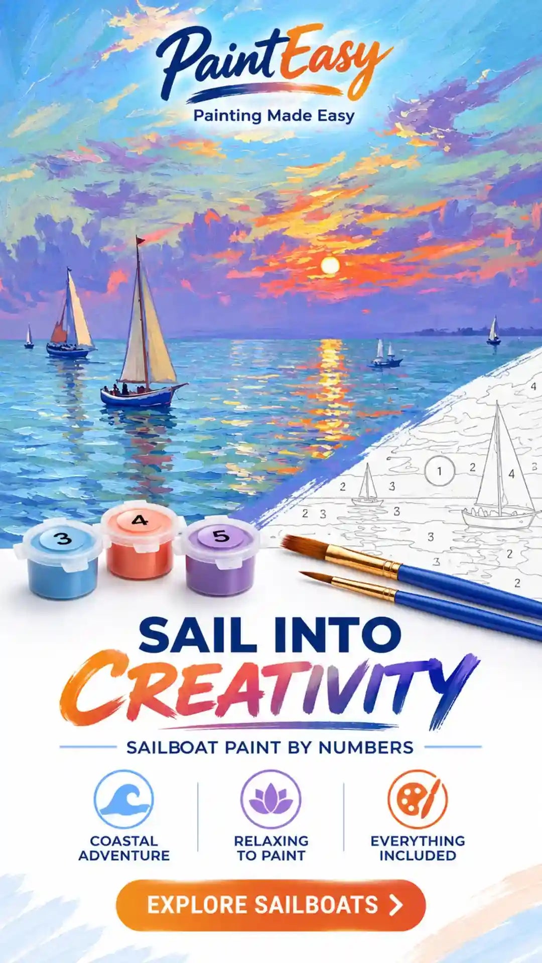 Sailboat at sunset paint-by-numbers kit
