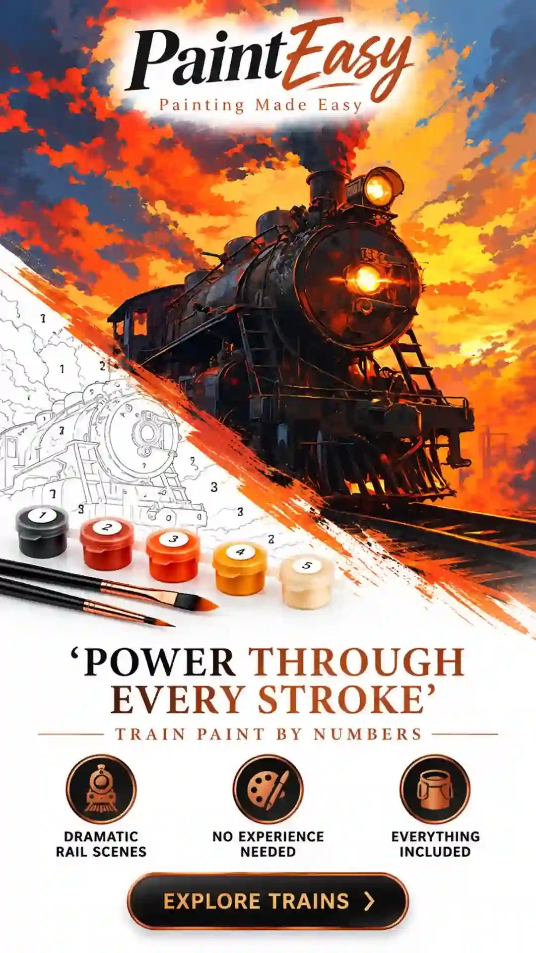Steam locomotive paint-by-numbers kit