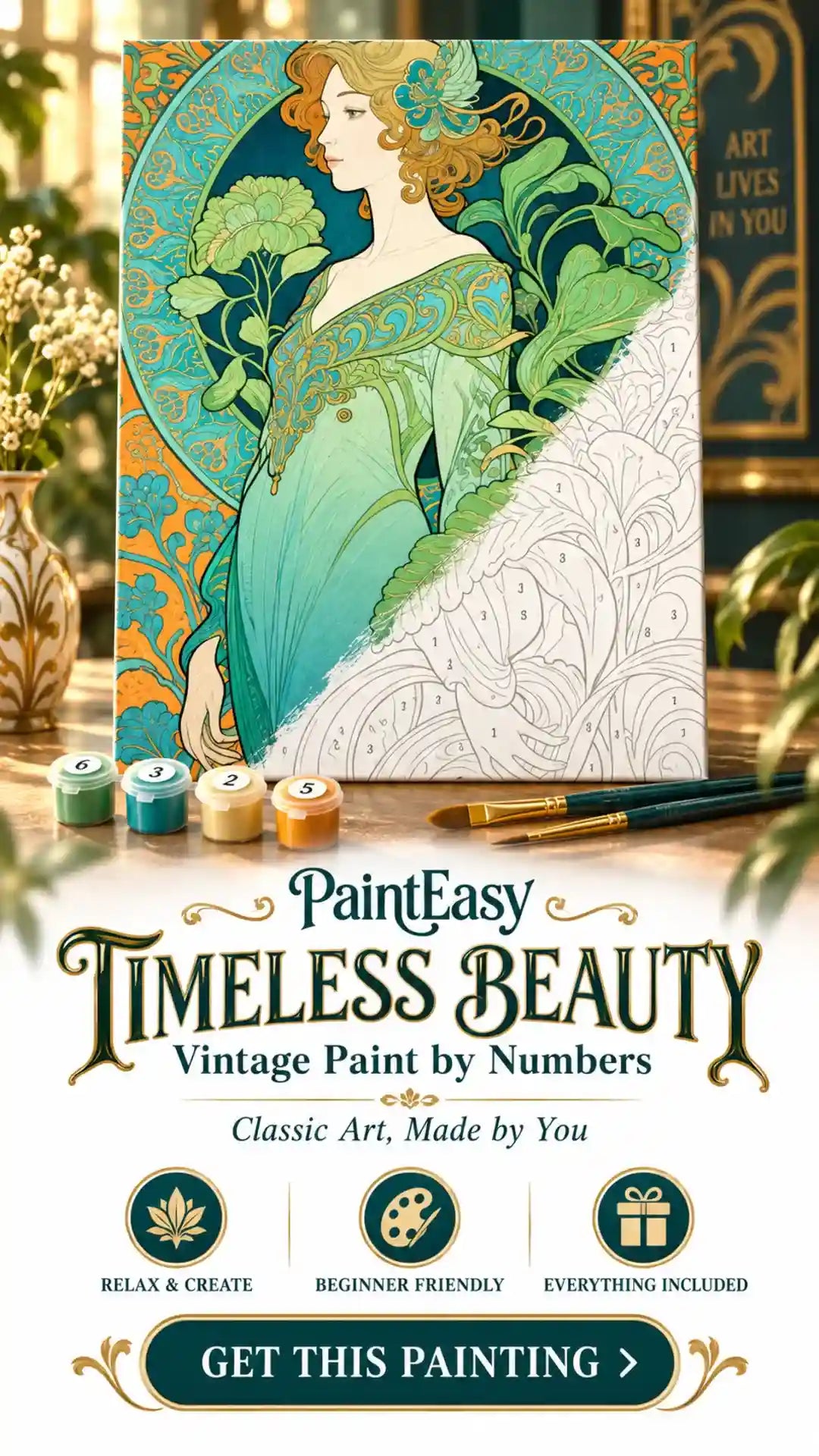 Vintage Art Nouveau woman portrait paint-by-numbers kit