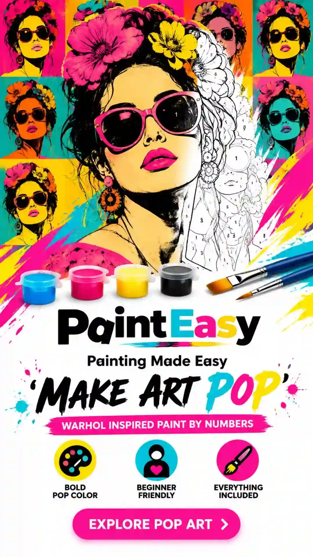 Warhol-inspired pop art woman portrait paint-by-numbers kit