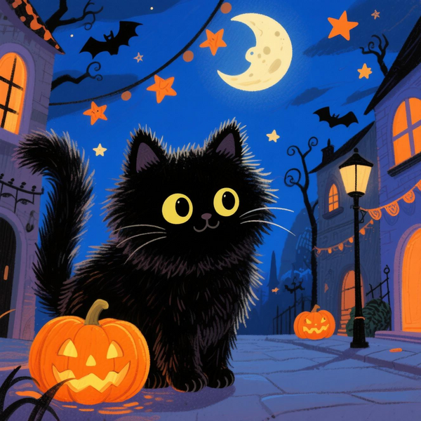 Paint by Numbers: Midnight Cat with Pumpkins