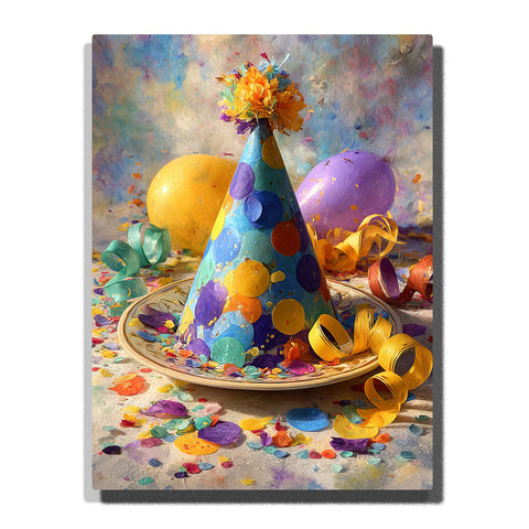 Paint by Numbers Kit – A Softly Textured Polka-Dot Cone with Layered Color Shapes and Quiet Decorative Balance on a Ceramic Plate – PaintEasy