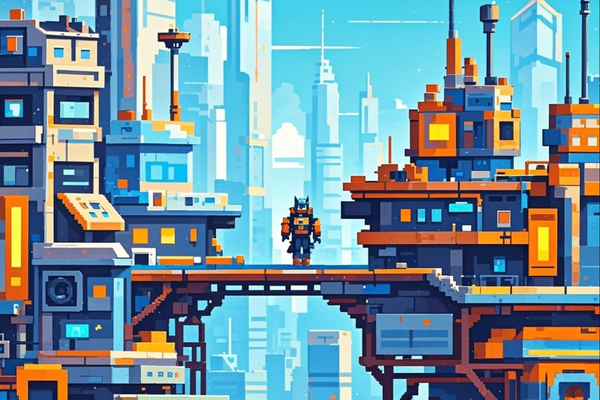 Paint by Numbers：Pixel Future Robot City, Explore a Vibrant Futuristic Metropolis in Retro Pixel Style, Adventure with the Little Robot DIY