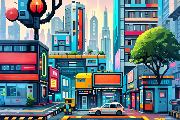 Paint by Numbers：Pixel Metropolis Retro Trendy Street Scene, Relive the Classic Game World with Color, Depict a Vibrant Pixel City DIY