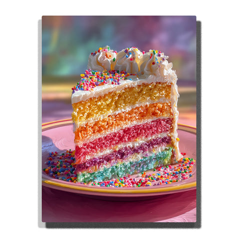 Paint by Numbers Kit – A Softly Layered Rainbow Cake Slice with Creamy Frosting and Gentle Color Gradients on a Quiet Plate – PaintEasy