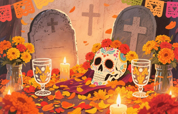 Paint by Numbers：Resting Place of Souls Remembering the Departed Amidst Marigolds and Skulls Painting Kit