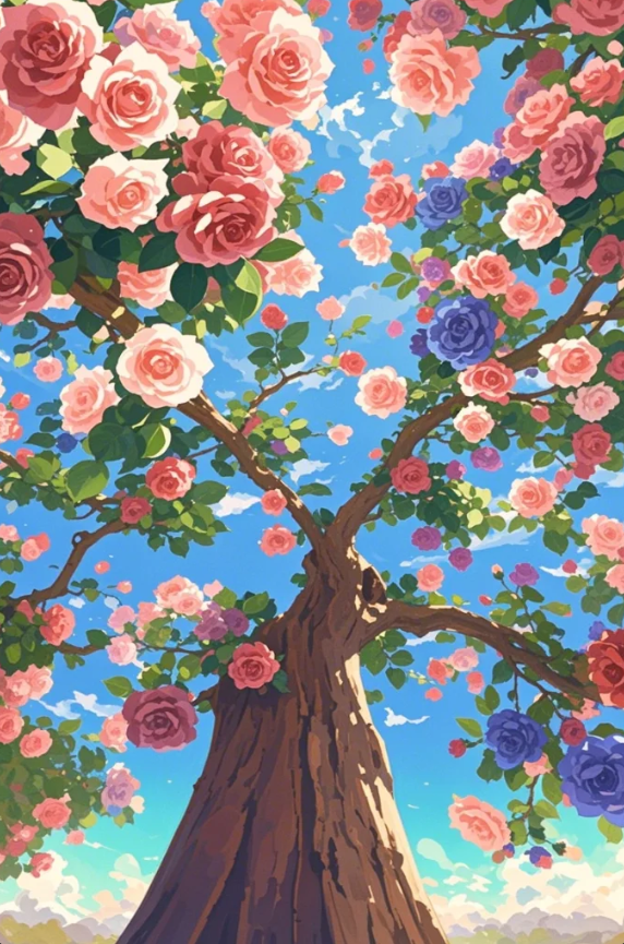 Paint by Numbers：Rose Blossom Cascade Brilliance and Romance of a Blooming Rose Tree DIY Paint by Numbers Kit
