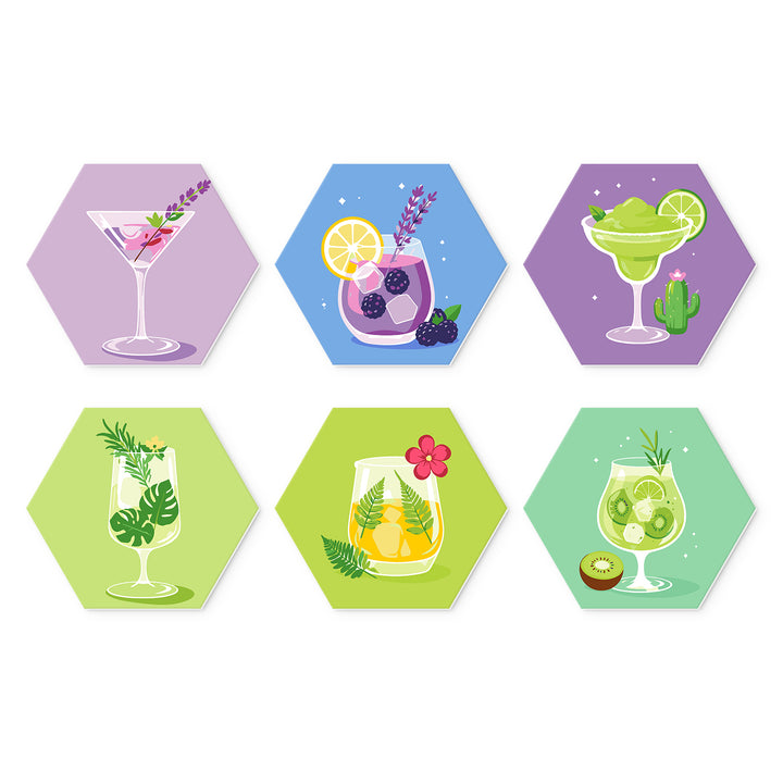Portable Mini Paint by Numbers Set (6 in) For Kids with cocktail glass, margarita, berry drink, lemon, lime and summer beverage designs