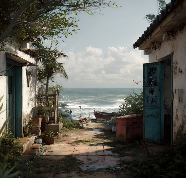 Seaside Memory Paint by Numbers | Coastal Alley & Ocean View Scene