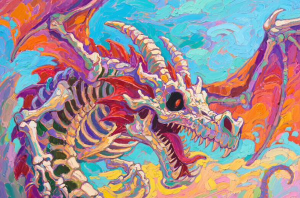Paint by Numbers：Skeletal Dragon's Roar A Vividly Colored Bone Dragon Roaring with Undead Might DIY Paint by Numbers Kit
