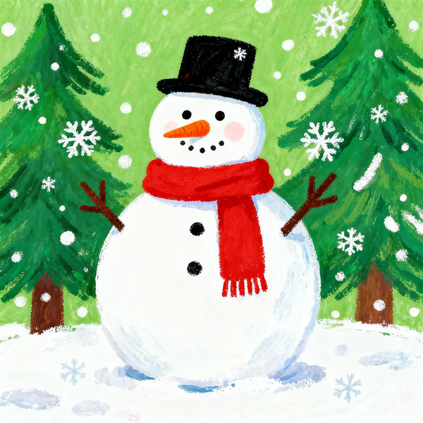 Paint by Numbers: Snowman with Red Scarf in Snow Realm