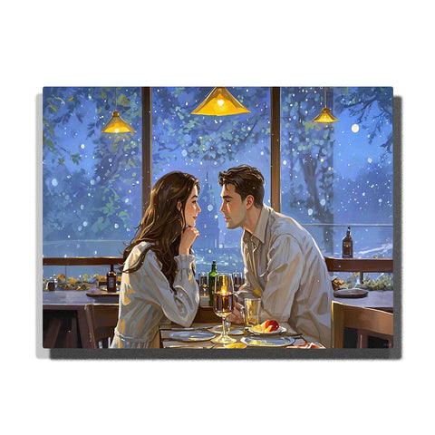 Snowy Night Dinner Gaze – Romantic Couple Paint by Numbers Kit