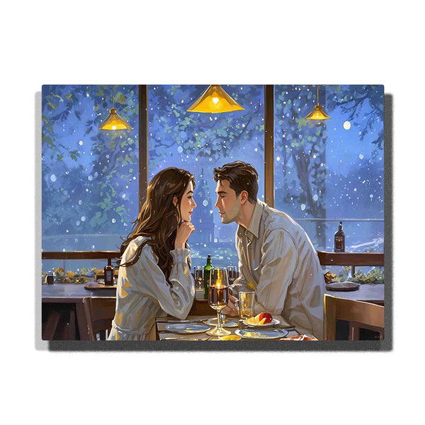 Snowy Night Dinner Gaze – Romantic Couple Paint by Numbers Kit | PaintEasy