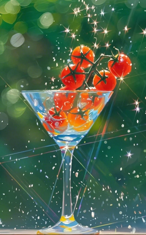 Paint by Numbers：Sparkling Summer Painting Sparkling Mini Tomatoes in a Cocktail Glass with Color DIY Art Kit