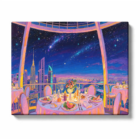 Rooftop Fine Dining under a Starry Skyline Paint by Numbers Kit For Adults