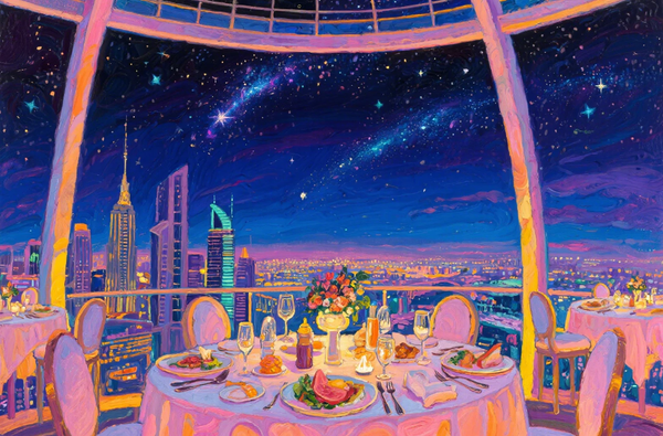 Paint by Numbers：Starlight Romance City Night Banquet Under a Brilliant Starry Sky DIY Paint by Numbers Kit