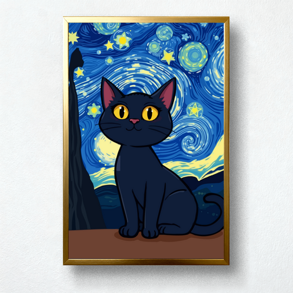 Starry Cat Paint by Numbers  Van Gogh Inspired Cat Art for Kids  PaintEasy
