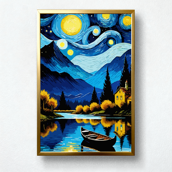 Starry Lake Paint by Numbers | Van Gogh Inspired Mountain Lake Art for Kids | PaintEasy