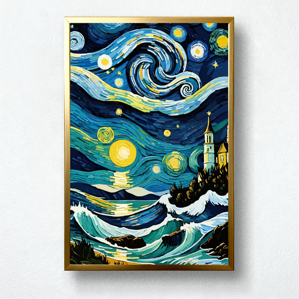 Starry Tide Paint by Numbers | Van Gogh Inspired Ocean Wave Art for Kids | PaintEasy