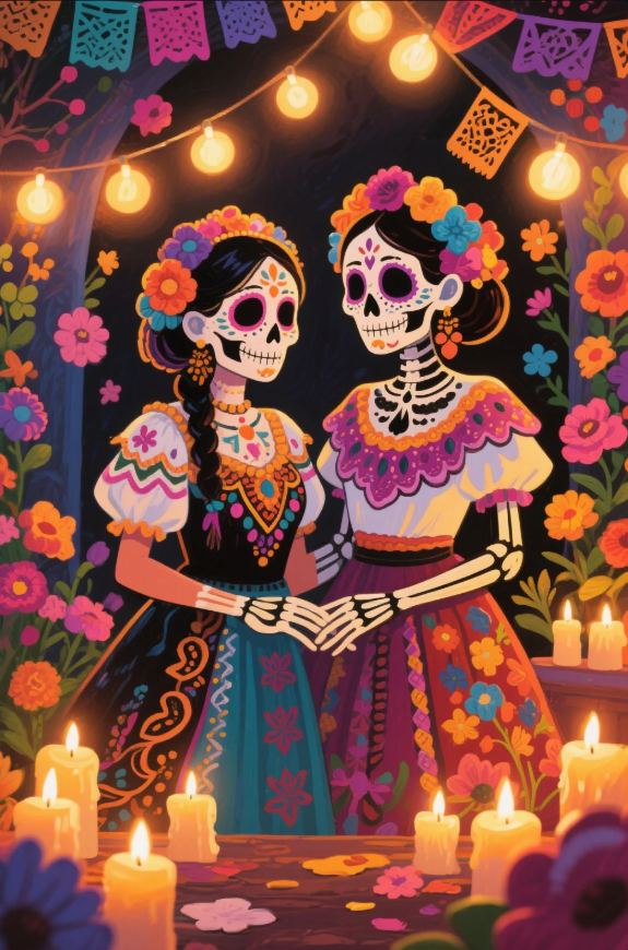 Paint by Numbers：Sugar Skull Connection Vibrant Sugar Skull Makeup and a Tender Hand-Holding Painting Kit