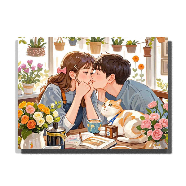 Sunlit Café Kiss – Kids Paint by Numbers Kit | PaintEasy