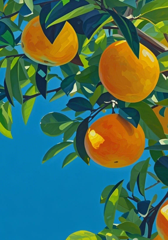 Paint by Numbers：Sunny Orange Grove Lush Orange Tree Bathed in Sunlight Under a Blue Sky DIY Paint by Numbers Kit