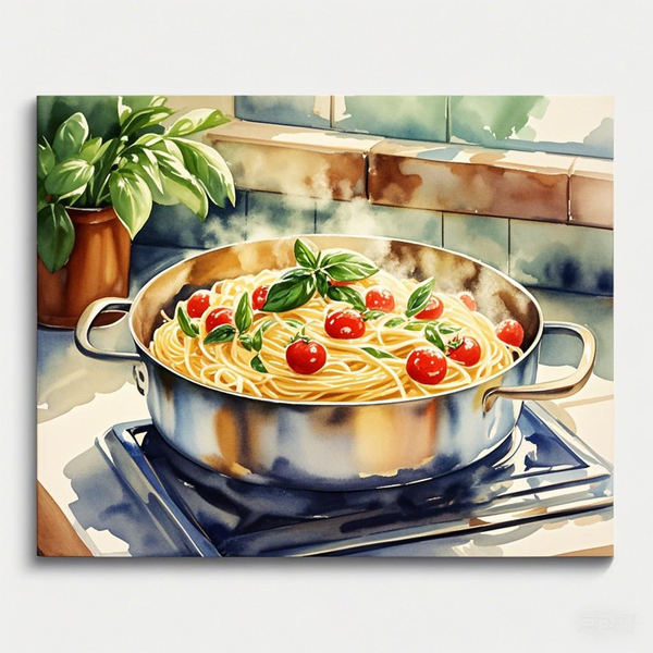Paint by Numbers：Sunny Spaghetti Fresh Symphony of Tomato and Basil Painting Kit