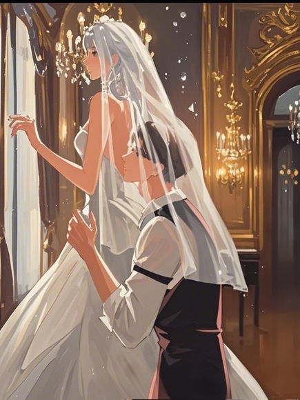 Paint by Numbers：Sweetness of the Bridal Fitting Painting the Warm Moment When the Groom-to-Be Can't Help but Kiss His Bride While Helping Her with the Wedding Dress Zipper with Color