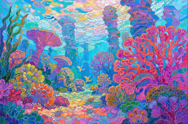 Paint by Numbers：Triassic Coral Dream Ancient Ocean Garden, Vivid Triassic Reef and Fantastic Creatures DIY Paint by Numbers Kit