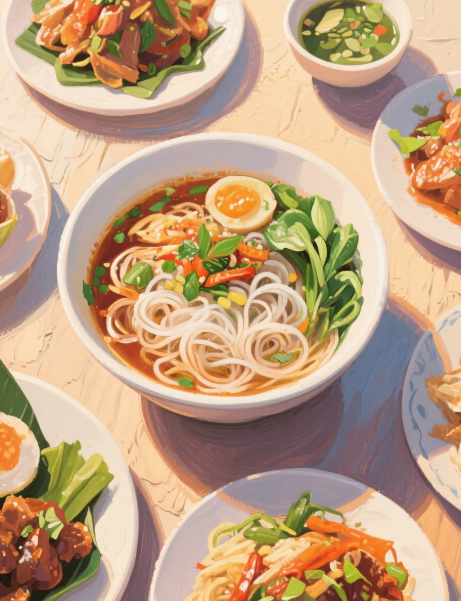 Paint by Numbers：Vietnamese Delights Painting Passionate Tropical Noodles with Color DIY Art Kit