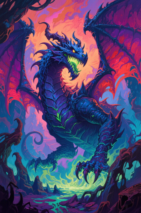 Paint by Numbers：Violet Fire Dragon Wings of the Netherworld, a Magical Purple Dragon Spreading its Wings and Roaring in Another Realm DIY Paint by Numbers Kit