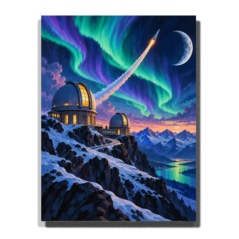 Aurora above Mountain Observatories white 3D canvas mockup, 40×50 cm adult painting kit