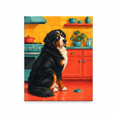 Bernese Mountain Dog in a Colorful Kitchen - centered canvas with generous white margins