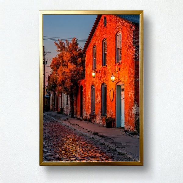 Sunset Brick Row Paint by Numbers – Golden Hour Red Brick Street Scene | PaintEasy