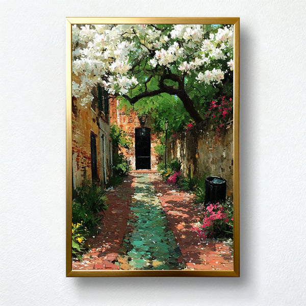 Magnolia Alley Paint by Numbers – Spring Brick Street & Blooming Trees | PaintEasy