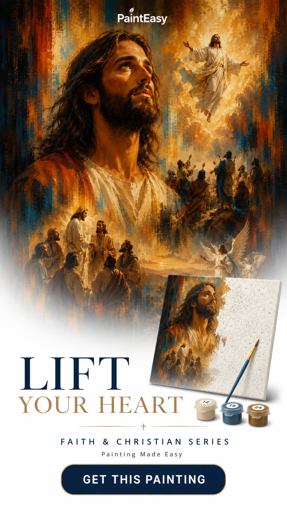 Jesus portrait paint-by-numbers kit with Lift Your Heart message