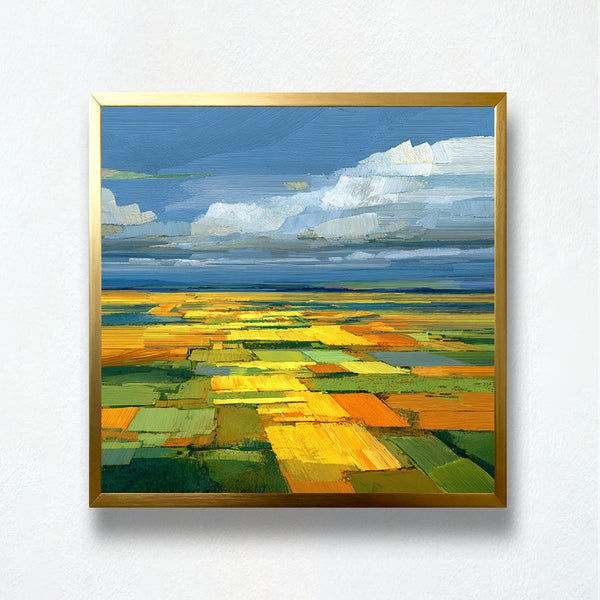 Golden Acreage Paint by Numbers – Aerial Patchwork Farmland Landscape | PaintEasy